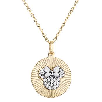 Disney Minnie Mouse Yellow Gold Over Sterling Silver Cubic Zirconia Disc Pendant Necklace, 16 + 2"