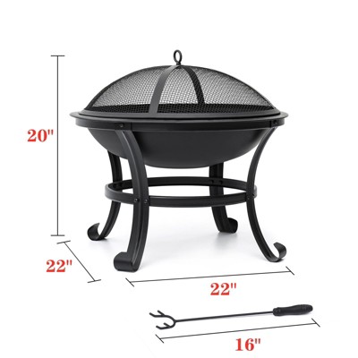 22-Inch Black Steel Free-Standing Outdoor Fire Pit