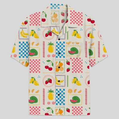 Men's Fruit Print Short Sleeve Button-Down Shirt - Cream