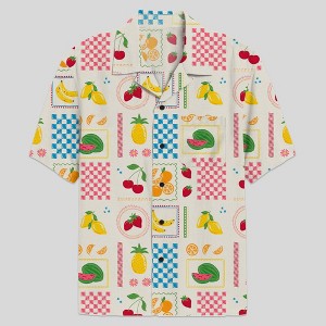 Men's Fruit Print Short Sleeve Button-Down Shirt - Cream - 1 of 3