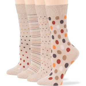 Women Cotton Calf Patterned Socks - 4 Pack - Striped, Dot, Geometric - M/L - Black, Brown, Navy | 7BIGSTARS KINGDOM - 1 of 4