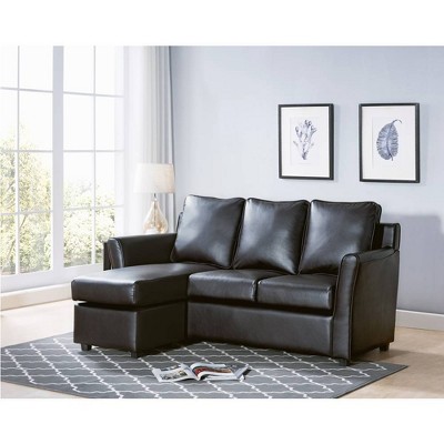 HOMES: Inside + Out Henri Upholstered Sofa Dark Gray: Contemporary Faux Leather Loveseat, Wood Legs