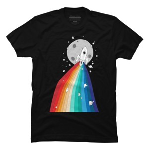 Adult Design By Humans Rainbow Pride Rocket to the Moon By noeldelmar T-Shirt - 1 of 2