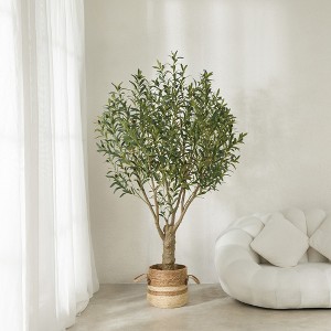 DR.Planzen 7FT Artificial Olive Tree with Thick Stump - UV Resistant Faux Plant for Indoor/Outdoor, Black Pot & Realistic Green Leaves - 1 of 4