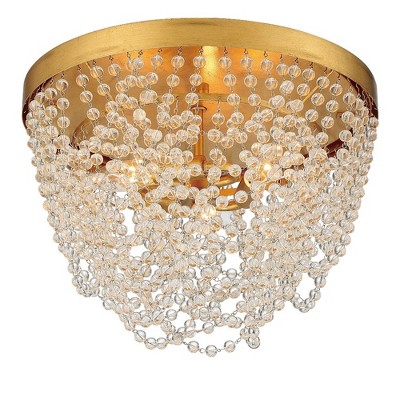 Antique Gold and Clear Glass Beaded 3-Light Flush Mount