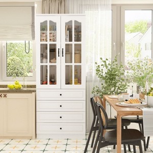 Famapy Modular Storage Cabinet Elegant White Pantry Bookshelf Multifunctional Tempered Glass Cabinet - 1 of 4