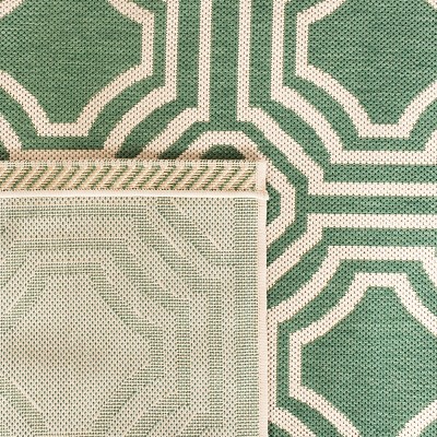 Courtyard Chic Dark Green & Beige Easy-Care Rectangular Accent Rug