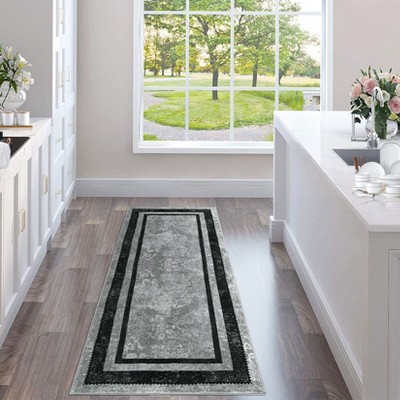 Bordered Area Rugs for Living Room, Modern Machine Washable Non Slip Low Pile Rug for Dining Room Home Office