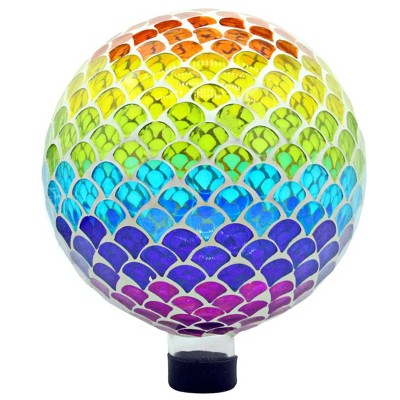 Very Cool Stuff Mosaic Glass Gazing Globe with Hanging Chain, Rainbow Scales Tile, 10in