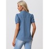 INSPIRE CHIC Women's Denim Collared Short Puff Sleeve Chest Pocket Button Down Shirt - 4 of 4