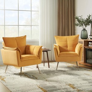 Set of 2 Jonat Contemporary Velvet Wooden Upholstered Armchair with Metal Legs for Bedroom and Living Room | ARTFUL LIVING DESIGN - 1 of 4