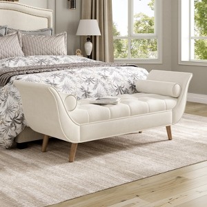KWPZQEB Upholstered Bench for Bedroom End of Bed, Velvet Padded Bench with 2 Pillows & Solid Wood Legs, Button Tufted Ottoman for Living Room - 1 of 4