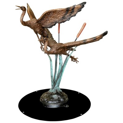 Design Toscano Flying Heron Pair in Reeds Cast Bronze Garden Statue