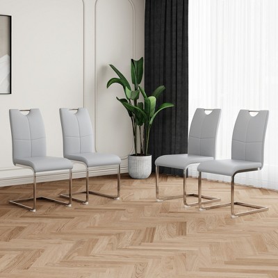 ALEXOUN Modern Dining Chairs Set of 4, PU Faux Leather High Back Upholstered Chairs, with Silver Metal Legs,for Kitchen,Living,Bedroom,Dining Room