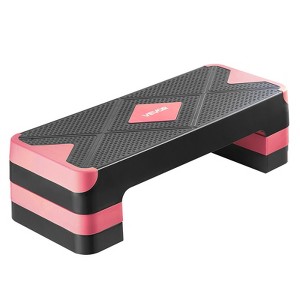 VEVOR Aerobic Exercise Step Platform, 28-Inch Workout Aerobic Stepper, Height Adjustable Fitness Training Step Deck Trainer with 4 Risers,Red&Black - 1 of 4