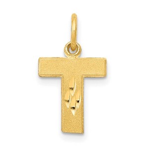 Black Bow Jewelry 14k Yellow Gold, Julia Collection, Small Satin Block Initial T Pendant - 1 of 4