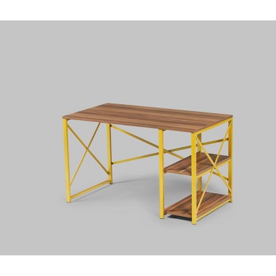 Vynxaria Morello Gold Metal Frame 47" White Wooden Top Desk 2 Shelves for Home Office Writing Computer Work