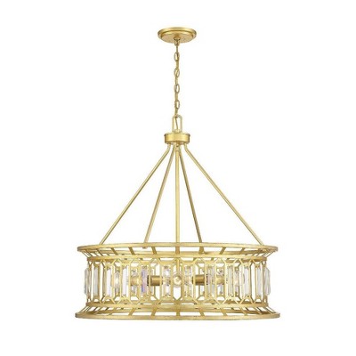 True Gold Crystal Drum Pendant Light with Incandescent Bulbs