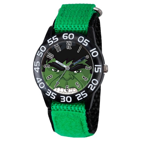 Boys Marvel s Avengers Hulk Black Plastic Time Teacher Watch Green