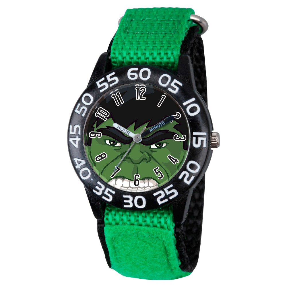 Photos - Wrist Watch MARVEL Boys' 's Avengers Hulk Black Plastic Time Teacher Watch - Green nick 