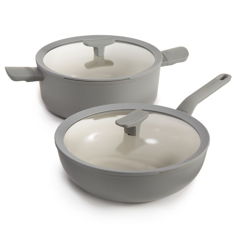 BergHOFF Balance 4Pc Non-stick Ceramic Stockpot and Wok Pan Set With Glass Lids, Recycled Aluminum, CeraGreen, Moonmist, 1 of 11