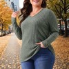 Agnes Orinda Women's Plus Size V-Neck Long Sleeve Basic Ribbed Pitted Brushed Casual Tunic Blouses - 2 of 4