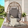 Outdoor Single PE Rattan Woven Egg Chair,Fabric Upholstered Lounge Egg Chair With Pillow And Metal Frame For Garden Backyard-Coolbibila - 2 of 4