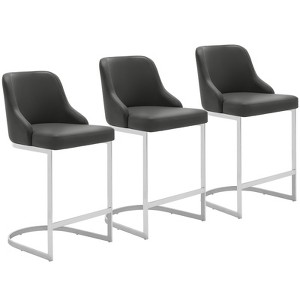 Bekrvio Bar Stools Set of 3, 26” Counter Height with Back - Upholstered PU Leather/Velvet  Steel U-Shaped Base for Kitchen Counter Island - 1 of 4