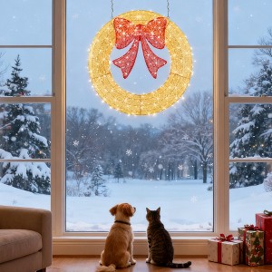 ChicFurnit Wreaths 35in Christmas Wreath Decoration Festive Bow Ornament for Home Door and Holiday Wall Display, Gold, 35.43"*3.5"*35.43" - 1 of 4