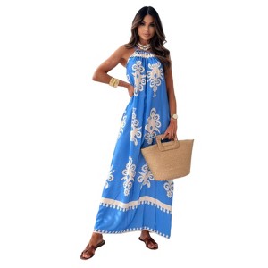 Women's Boho Chic Printed Halter Maxi Dress - 1 of 3