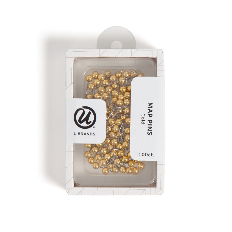 U Brands 100ct Gold Map Push Pins, 3 of 10