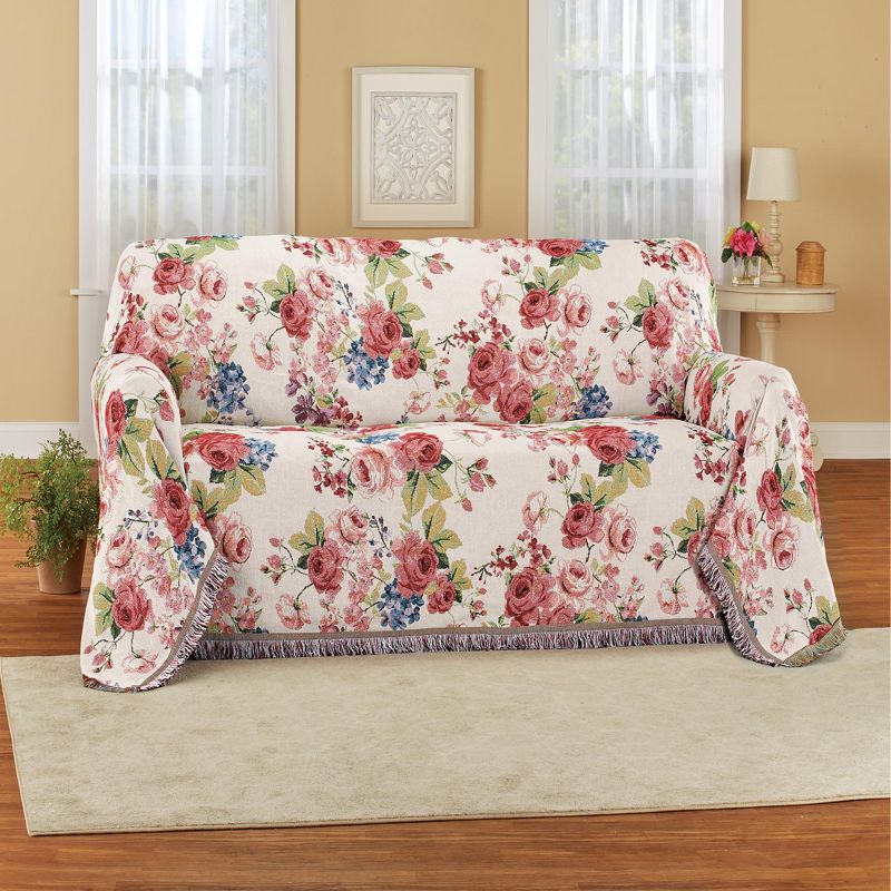 Collections Etc Rose Floral Tapestry Tuck-Away Protective Furniture Throw, 2 of 3