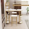 3 Pcs Bar Table and Chairs Set, Dining Table Wood Breakfast Pub Table with Gold Base & Shelves, Glass Rack, Wine Bottle Rack,with 2 Bar Stools, Gold - 4 of 4