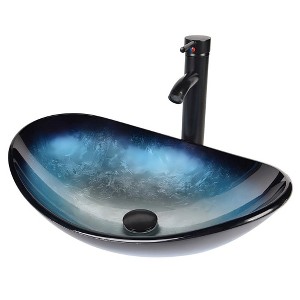 ELECWISH Bathroom Artistic Tempered Glass Vessel Sink with Faucet and Pop-up Drain - 1 of 4