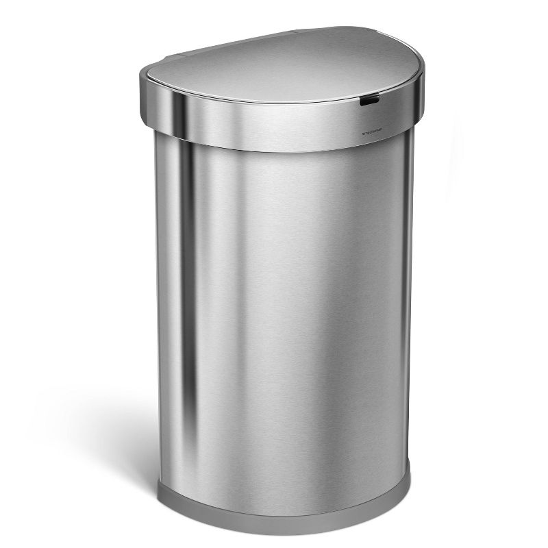 simplehuman 45L Semi-Round Liner Rim Motion Sensor Kitchen Trash Can Stainless Steel, 1 of 12