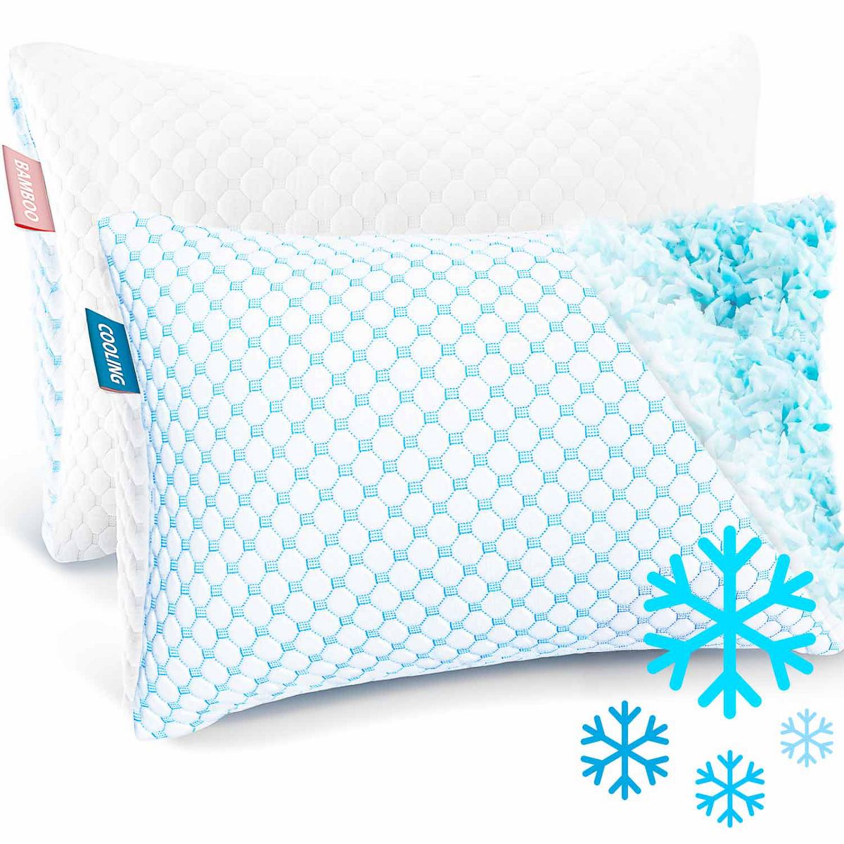 Nestl Cooling Pillow for Sleeping, Standard Size Shredded Memory Foam Pillow, Adjustable Cold Gel Pillows for Side Back Stomach Sleepers, 2 Pack