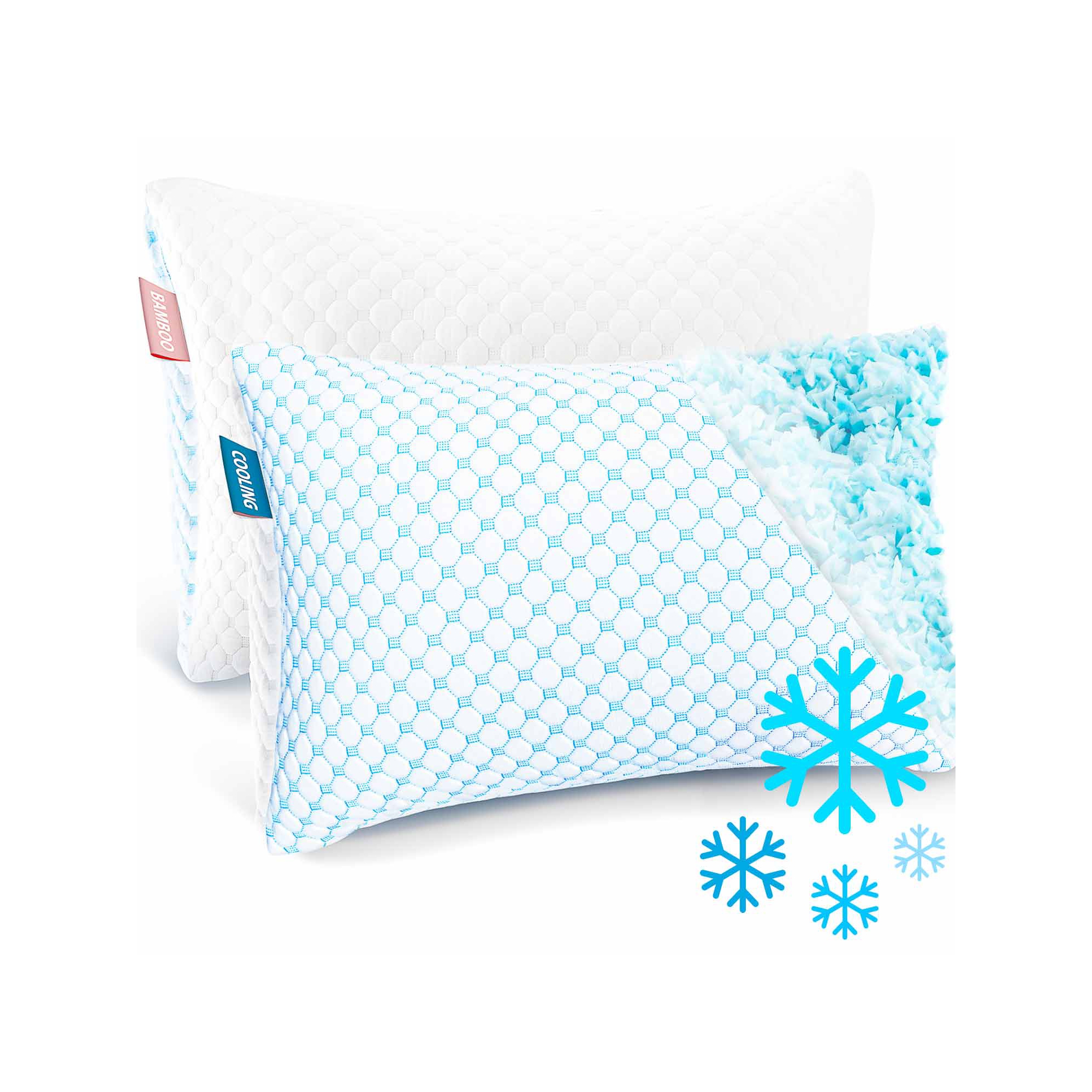 Nestl Cooling Pillow for Sleeping, Shredded Memory Foam Pillow King Size - 2 Pack, Adjustable Cold Gel Pillows for Hot Sleepers