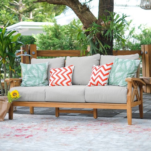 Cambridge Casual Carmel Teak Wood Outdoor Sofa With Oyster Cushion Weather resistant 3 seater Patio Couch Target