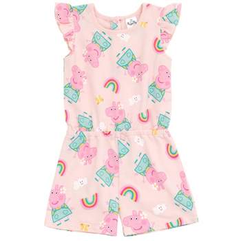 Peppa Pig Girls French Terry Sleeveless Romper Toddler to Little Kid