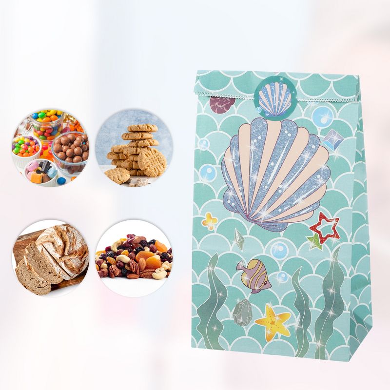 Unique Bargains Children's Paper Cartoon Ocean Seashell Gift Candy Bags 5.12"x3.15"x9.45" Cyan 12 Pcs, 5 of 7
