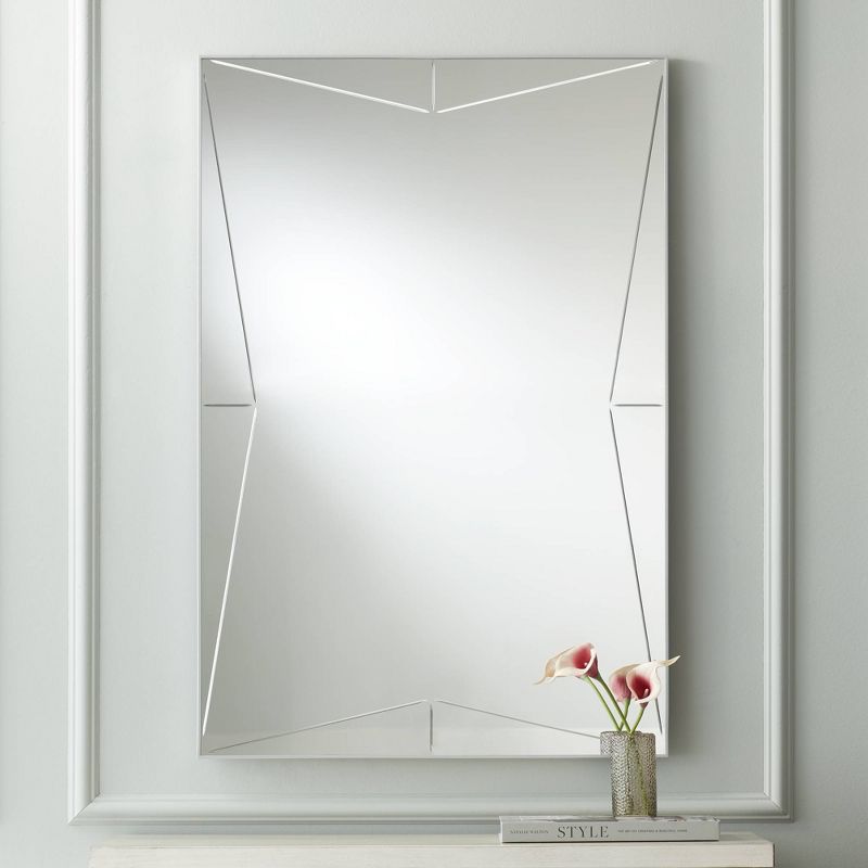 Possini Euro Design Relevei Rectangular Vanity Decorative Wall Mirror Modern Silver Wood Metal Frame 26" Wide Bathroom Bedroom Home, 2 of 10