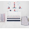 Bacati - Boys Nautical Muslin Whales Boat Red Blue Navy 8 pc Crib Bedding Set with Long Rail Guard Cover - image 2 of 4