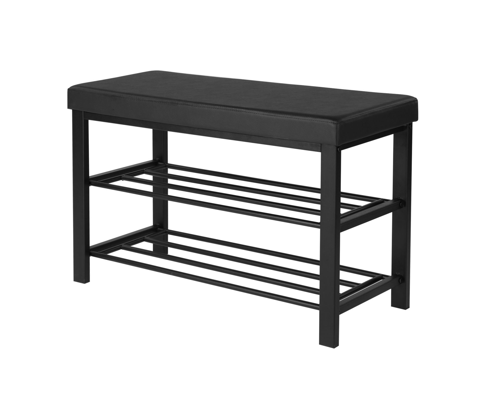 SONGMICS Shoe Bench, 3-Tier Shoe Rack, Storage Organizer with Foam Padded Seat, Faux Leather, 12.2 x 31.9 x 19.3 Inches, Black