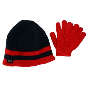 Polar Extreme Kids' Striped Beanie with Texting Glove Set - 1 of 4