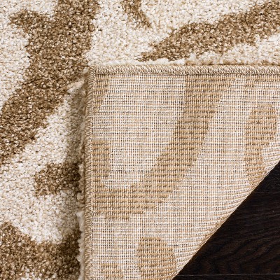 Cream and Beige Floral Shag 4' Square Area Rug