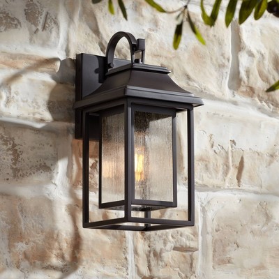 Bronze 15" Outdoor Lantern with Seeded Glass