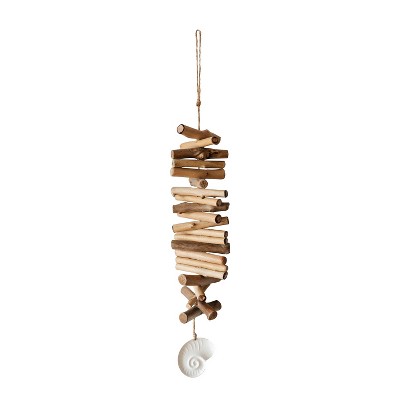 Natural Driftwood and Whitewashed Metal Seashell Hanging Accent