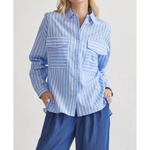 Women's Striped Button Up Top - entro - image 1 of 4