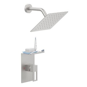 Shower System with Rain Head, Storage Rack, and Brushed Nickel Faucet Set - Comprehensive Kit with Single Spray Mode - 1 of 4
