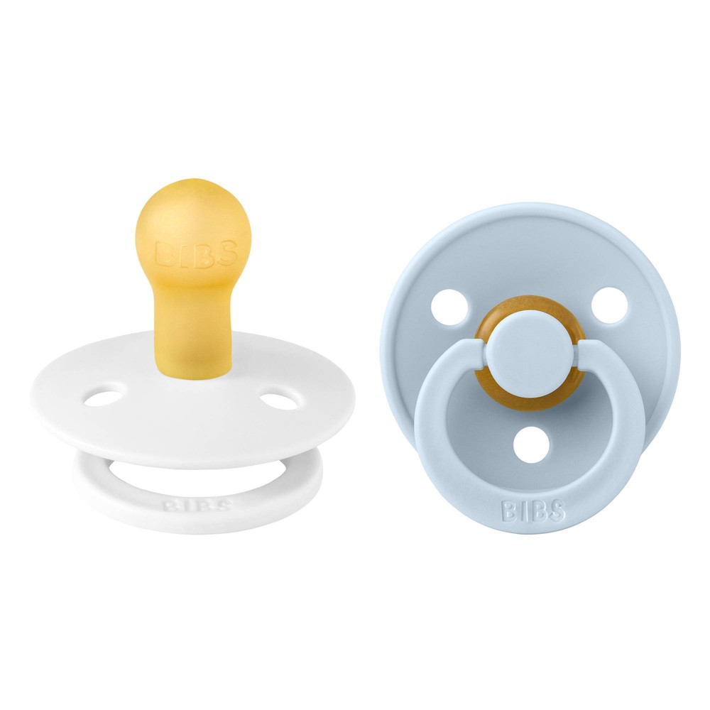 Bibs Color Latex Pacifiers - 0-6 Months - White/Baby Blue - 2pk